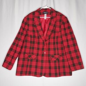 Sag Harbor Vtg Wool Blend Red Plaid Blazer Jacket Women 24W Red Black Two Button